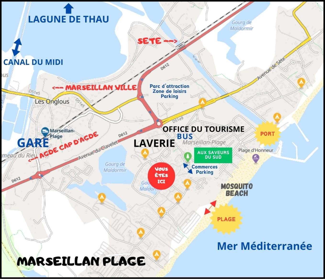 Residence Le Sunset Marseillan-Plage, Entre Mer Et Lagune De Thau, Etape Velo, Famille, Couple, Vrp, Toutou Admis, Jardin, Parking Prive Gratuit, Velos, Clim, Wifi Fibre Gratuite, Commodites, Plage Et Piste Cyclable A Proximite, 6 Couchages Nous Cont מראה חיצוני תמונה